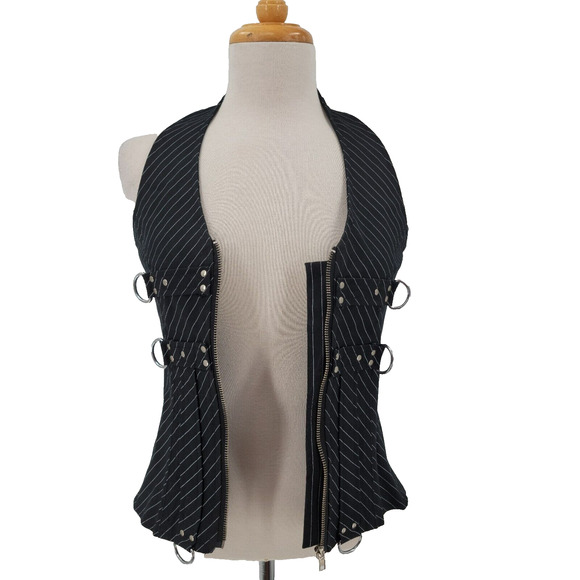 Dead Threads Women's Medium Goth Punk Grunge Halter Vest Corset Stripes Y2K - Picture 4 of 15